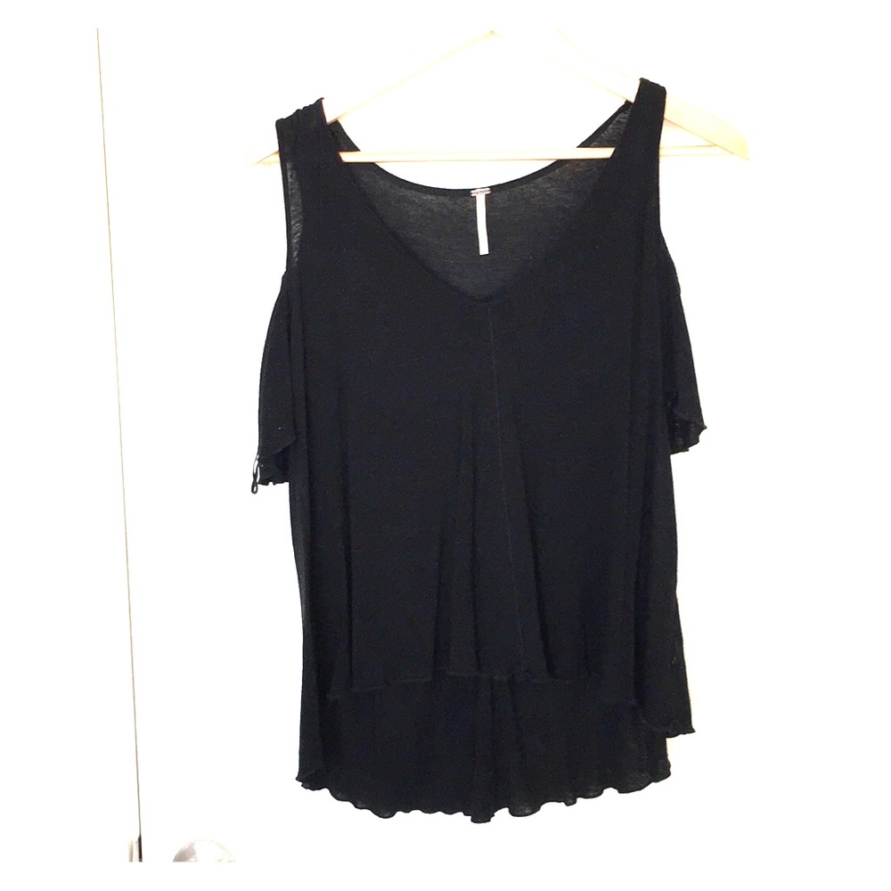 Free People Cold Shoulder Tee Black S.